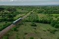 Green train or zeleni vlak, connecting Ljubljana, Slovenia and Pula, Croatia, on its way towards the end station. Picturesque Royalty Free Stock Photo