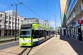 Green tram train in Croydon town, London Royalty Free Stock Photo