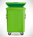 Green trash can with cap