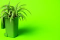 Green trash can with flowers on a green background Royalty Free Stock Photo