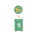 Green trash garbage can with sorted garbage, recycling garbage industry vector Illustration Royalty Free Stock Photo