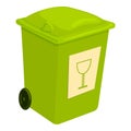 Green trashcan icon, cartoon style Royalty Free Stock Photo