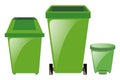 Green trashcans in three different sizes Royalty Free Stock Photo