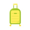 Green travel suitcase with handle and on wheels, Subject for travel and leisure, Vector icon in flat style, Cartoon, Digital clip Royalty Free Stock Photo