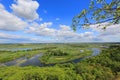 Green tree branch at top of hill above the delta river Royalty Free Stock Photo