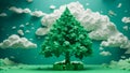 Green tree, clouds, sky paper style Royalty Free Stock Photo