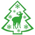 Green tree with deer and snowflakes