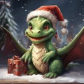 green tree dragon. cartoon christmas illustration. Royalty Free Stock Photo