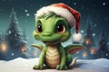 green tree dragon. cartoon christmas illustration. Royalty Free Stock Photo