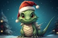 green tree dragon. cartoon christmas illustration. Royalty Free Stock Photo