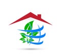 Globe Green tree together And Home Shape care Logo Design. Business, health.