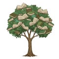Green Tree Filled with Open Books Illustration Royalty Free Stock Photo