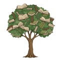 Green Tree Filled with Open Books Illustration Royalty Free Stock Photo