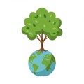 Green Tree Growing on Blue Planet Earth Illustration Royalty Free Stock Photo