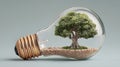 Green Tree Growing Inside Glass Lightbulb on Neutral Background Royalty Free Stock Photo