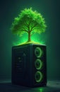 Green tree grows from computer tower. Nature integrates with tech, symbolizing eco friendly computing. Sustainable digital future Royalty Free Stock Photo