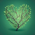 Green tree heart made of leaves. Spring, nature, Earth Day concept. AI Royalty Free Stock Photo