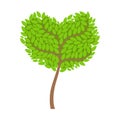 Green tree with a heart shaped crown, element of a landscape. Colorful cartoon vector Illustration Royalty Free Stock Photo