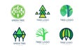 Green Tree Logo Original Set, Abstract Labels for Your Own Design Flat Vector Illustration