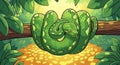 Green Tree Python Cartoon Illustration, Emerald Coiled on a Branch in Jungle Setting Royalty Free Stock Photo