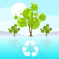 Green tree recycle flat eco icon blue sky clouds