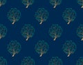 Green Tree Seamless on Indigo Blue Background. Vector Illustration. Royalty Free Stock Photo