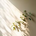 Green tree and shadow on a wall background. Olive color stylish flat lay with trendy shadow and sun light,Generative, AI,