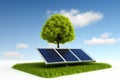 Green Tree and Solar Panels on Grass at sunny day Royalty Free Stock Photo