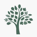 Green tree with various leaves. Stylised tree vector illustration. Royalty Free Stock Photo