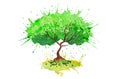 Green tree watercolor vector colorful background