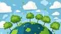 Cartoon Planet Earth with Green Trees and Clouds, Eco-friendly background Royalty Free Stock Photo