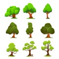 Green trees illustartion isolated on white. Nature and ecology, outdoor growing sign. Deciduous trees