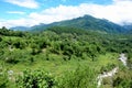 The green trees and mountain sky river Royalty Free Stock Photo