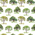 Green trees. Outdoor ecology background. Repeating pattern. Watercolor
