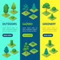 Green Trees Park Banner Vecrtical Set 3d Isometric View. Vector Royalty Free Stock Photo