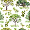 Green trees. Park, forest pattern. Repeating background. Watercolor Royalty Free Stock Photo