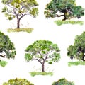 Green trees. Park, forest pattern. Seamless background. Water color Royalty Free Stock Photo