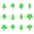 Green trees set. Flat style. Flat forest tree icon - stock vector. EPS 10 Royalty Free Stock Photo