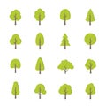 Green trees set. Flat style. Flat forest tree icon - stock vector