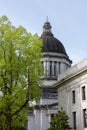 Green trees surround Washington State Capitol.