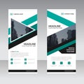 Green triangle Business Roll Up Banner flat design template