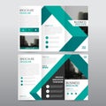 Green triangle business trifold Leaflet Brochure Flyer report template vector minimal flat design set, abstract three fold Royalty Free Stock Photo