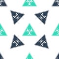 Green Triangle sign with Biohazard symbol icon isolated seamless pattern on white background. Vector Royalty Free Stock Photo