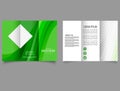 Green trifold brochure with waves. Editable vector templates with design elements. Flyer and Leaflet, Cards, Landing