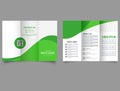 Green trifold brochure with waves. Summer design. Business flyer template with text.