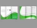 Green trifold brochure with waves. Spring flyer design. Corporate business trifold brochure template.