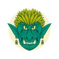 green troll monster demon face illustration