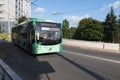 Green trolley bus on the street of Kaliningrad in summer time, Russia