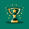 a green trophy cup on a green background with stars Royalty Free Stock Photo