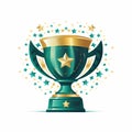 a green trophy cup with gold stars on a white background Royalty Free Stock Photo